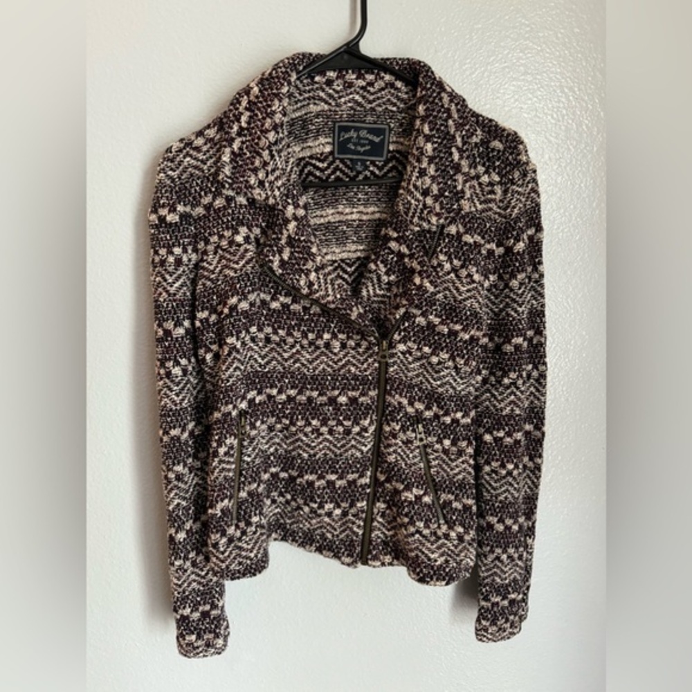 Lucky Brand Boucle Knit Zip Front Moto Jacket Blazer Women's Size Small NWOT